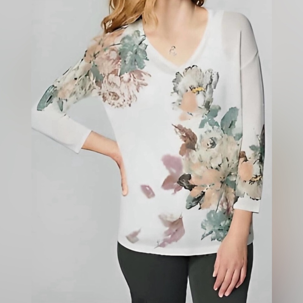 * J Floral Print  Linen Blend Sweater SZ Medium *